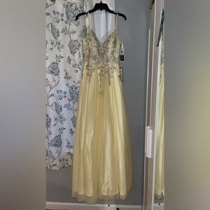 Yellow with silver lace ball gown